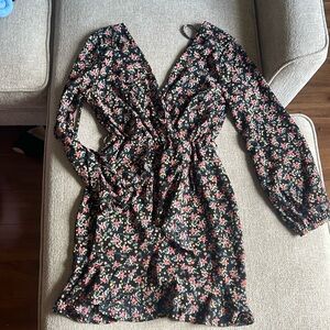 V-Neck Floral Wrap Dress